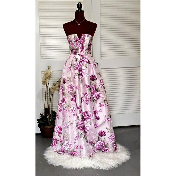 Anthropologie BHLDN Merritt Purple Floral Textured Strapless Gown Dress Sz 6 154 - Picture 1 of 15